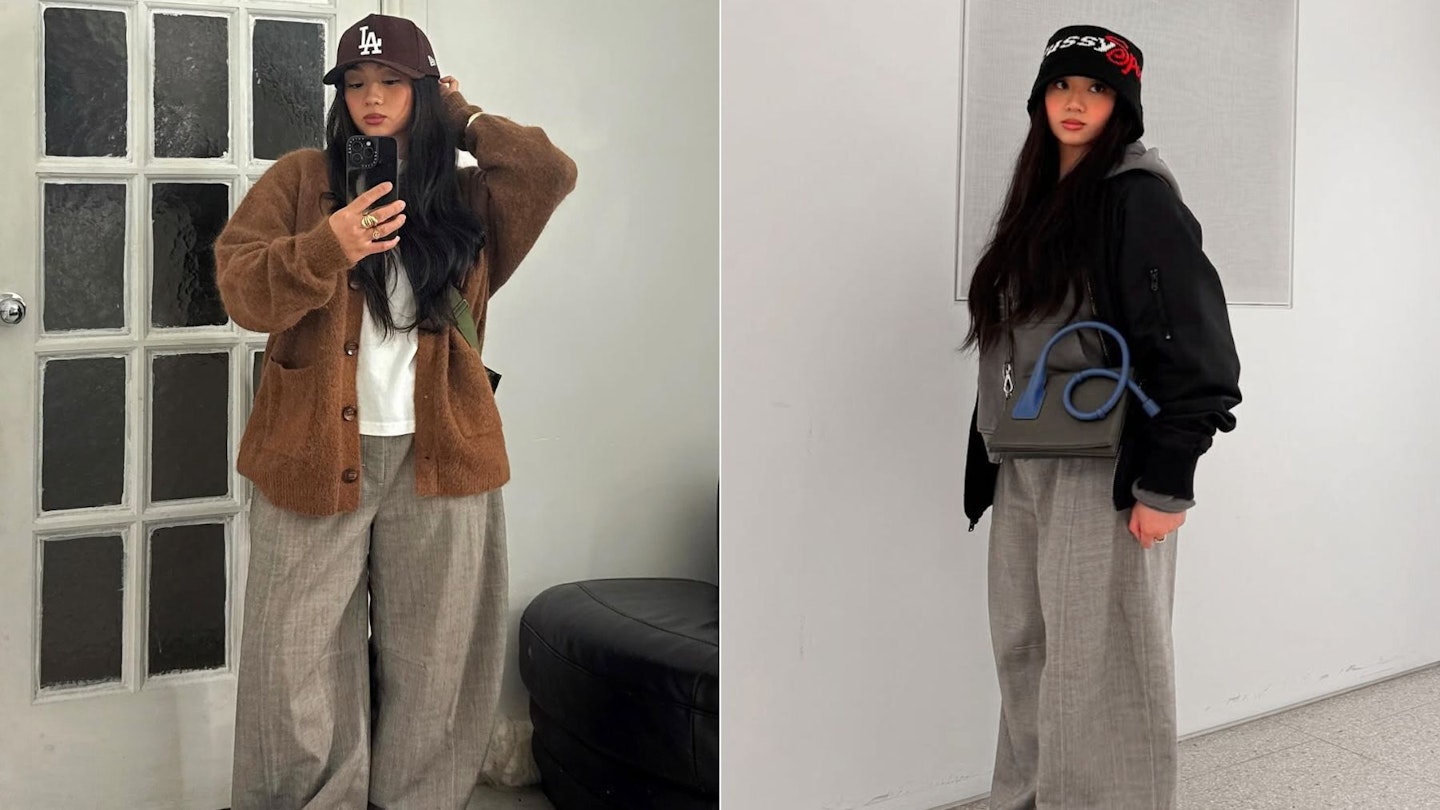 cos wool barrel-leg utility trousers