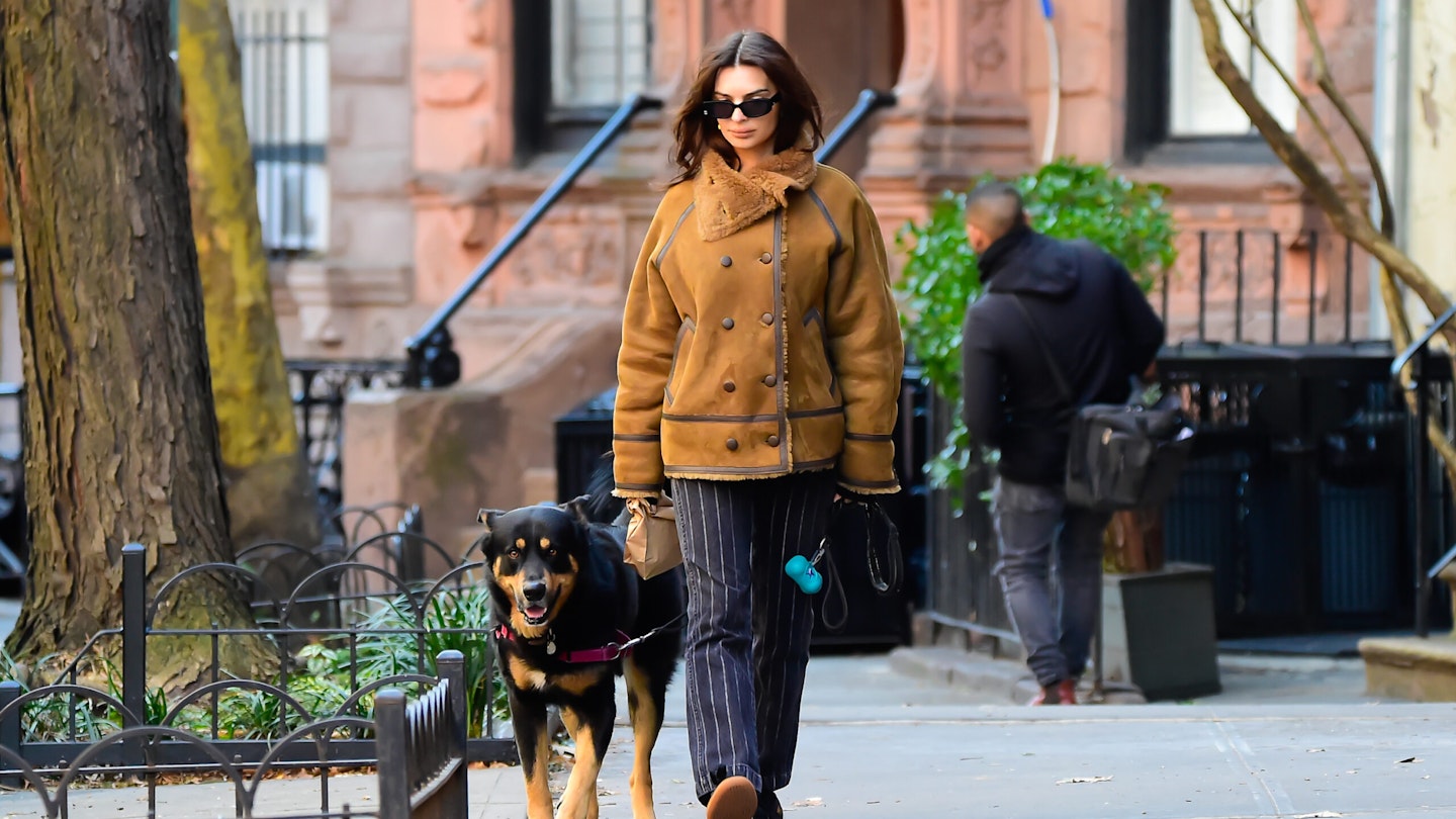 Emily Ratajkowski shearling coats
