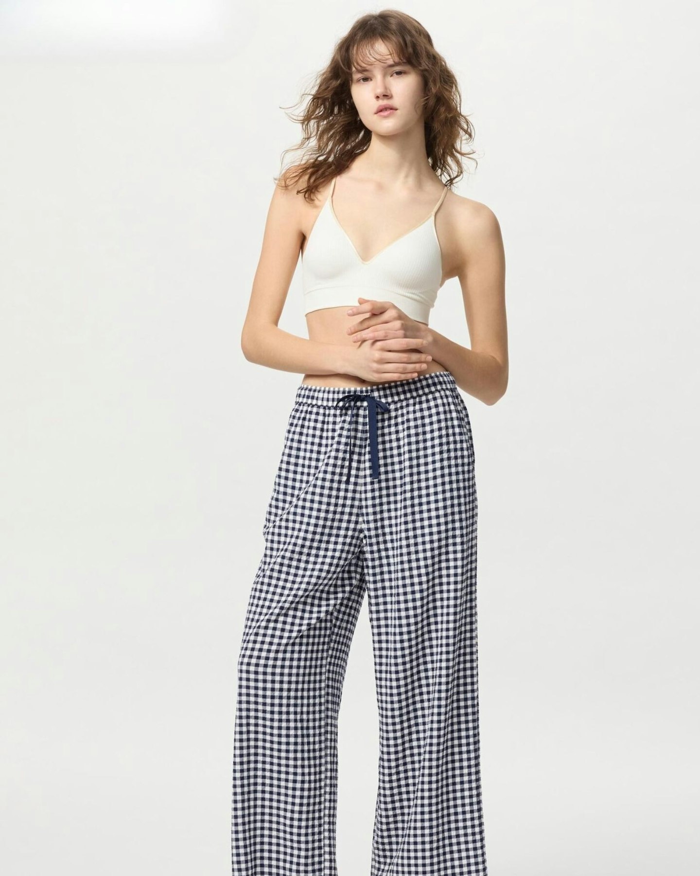 Uniqlo, Gingham Seersucker Trouser - Navy