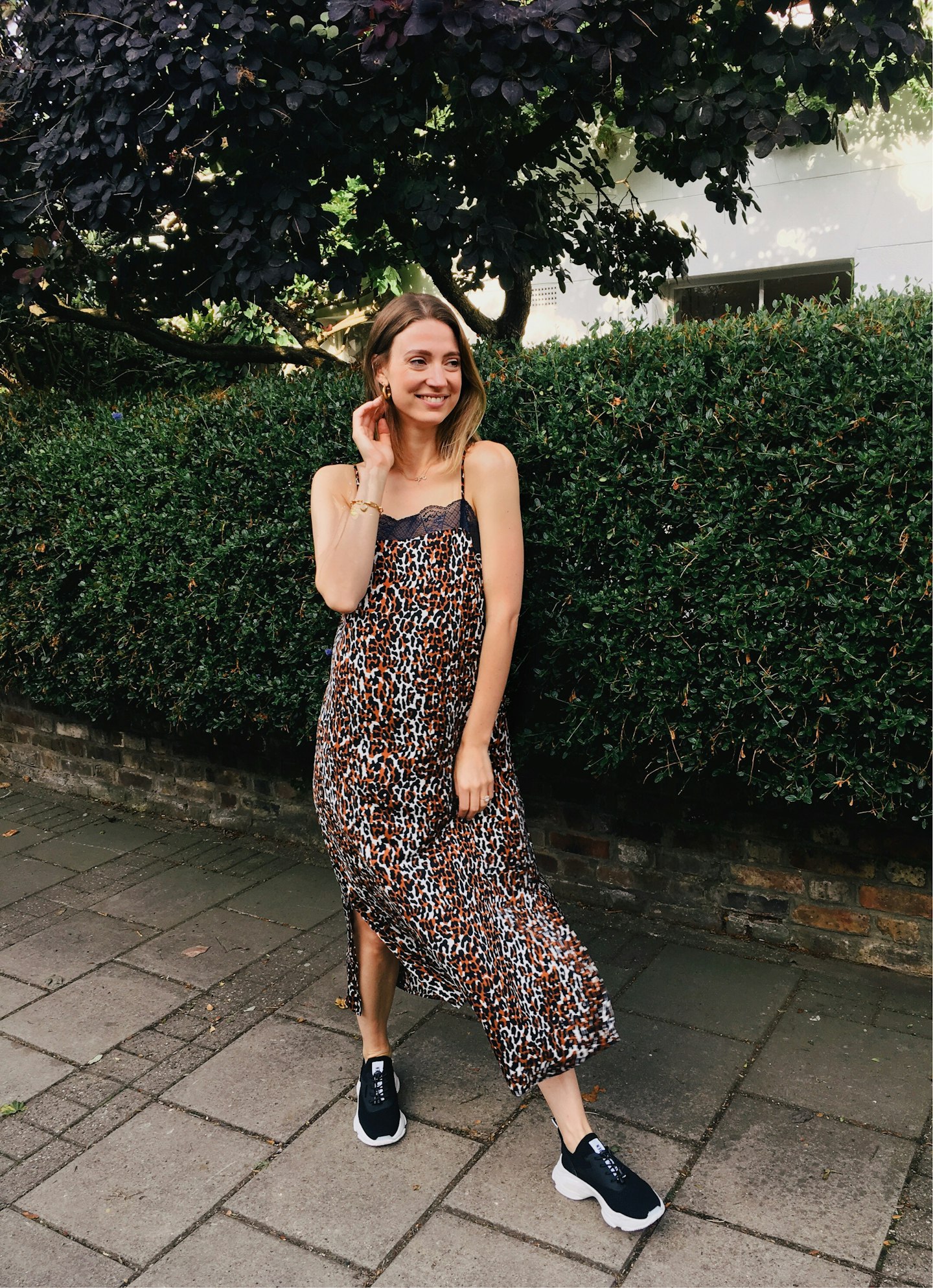 slip dress with trainers in autumn