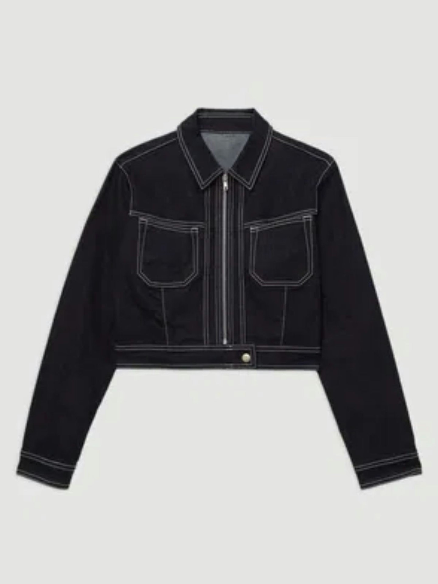 Indigo Denim Contrast Stitch Detail Zip Through Jacket