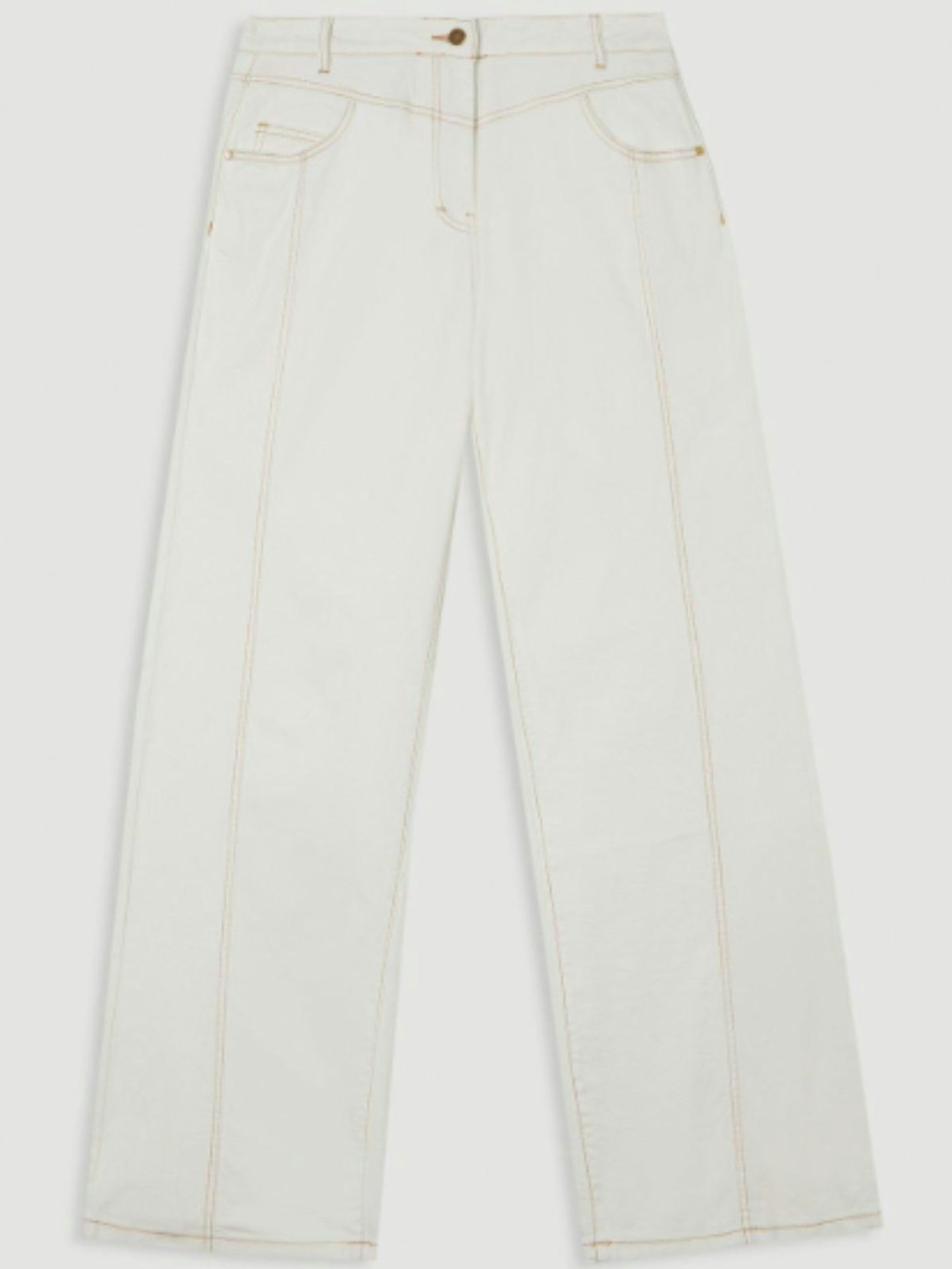 Denim Contrast Stitch Detail Straight Leg Jean - Ivory