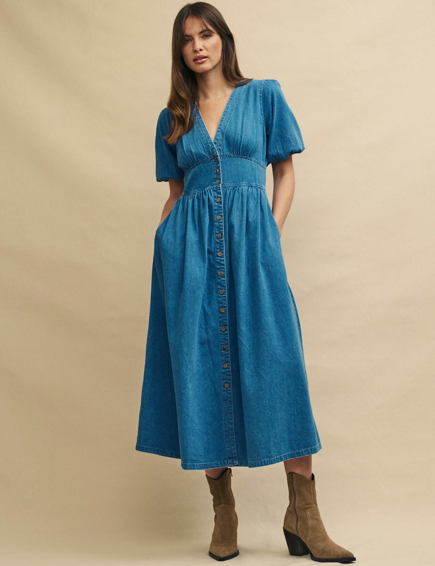 Nobody's Child, Mid Wash Blue Denim Starlight Midi Dress