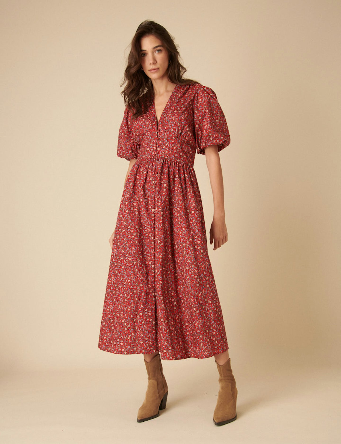 Nobody's Child, Red Ditsy Floral Starlight Midi Dress