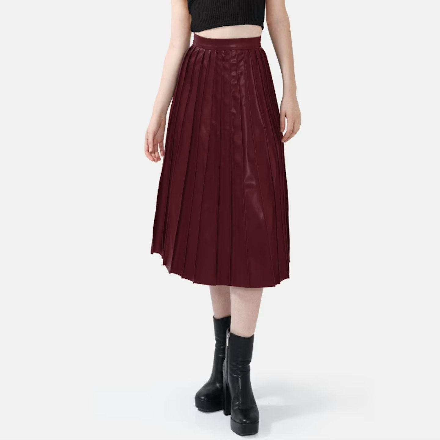 red leather pleated skirt