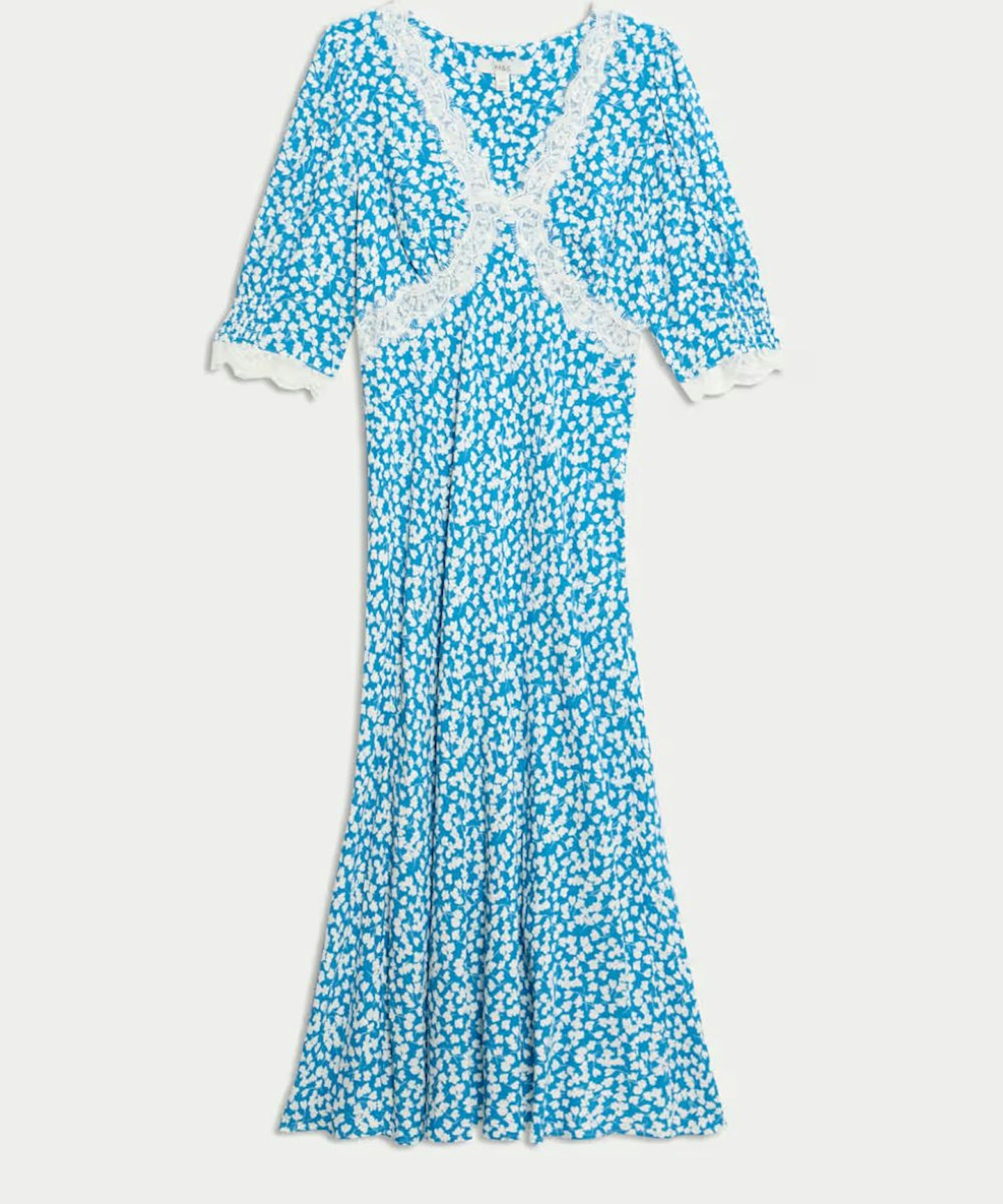 M&S Printed V-Neck Lace Insert Midaxi Tea Dress