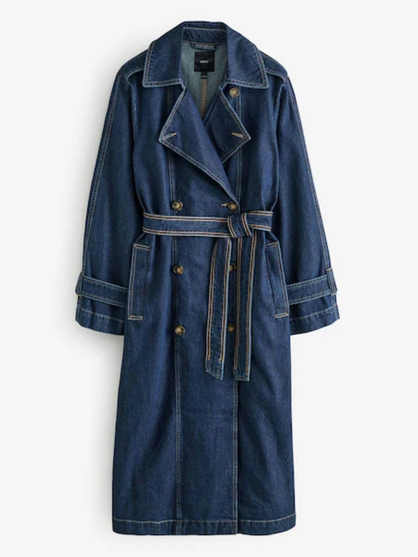 Next, Denim Rinse Double Breasted Trench Coat