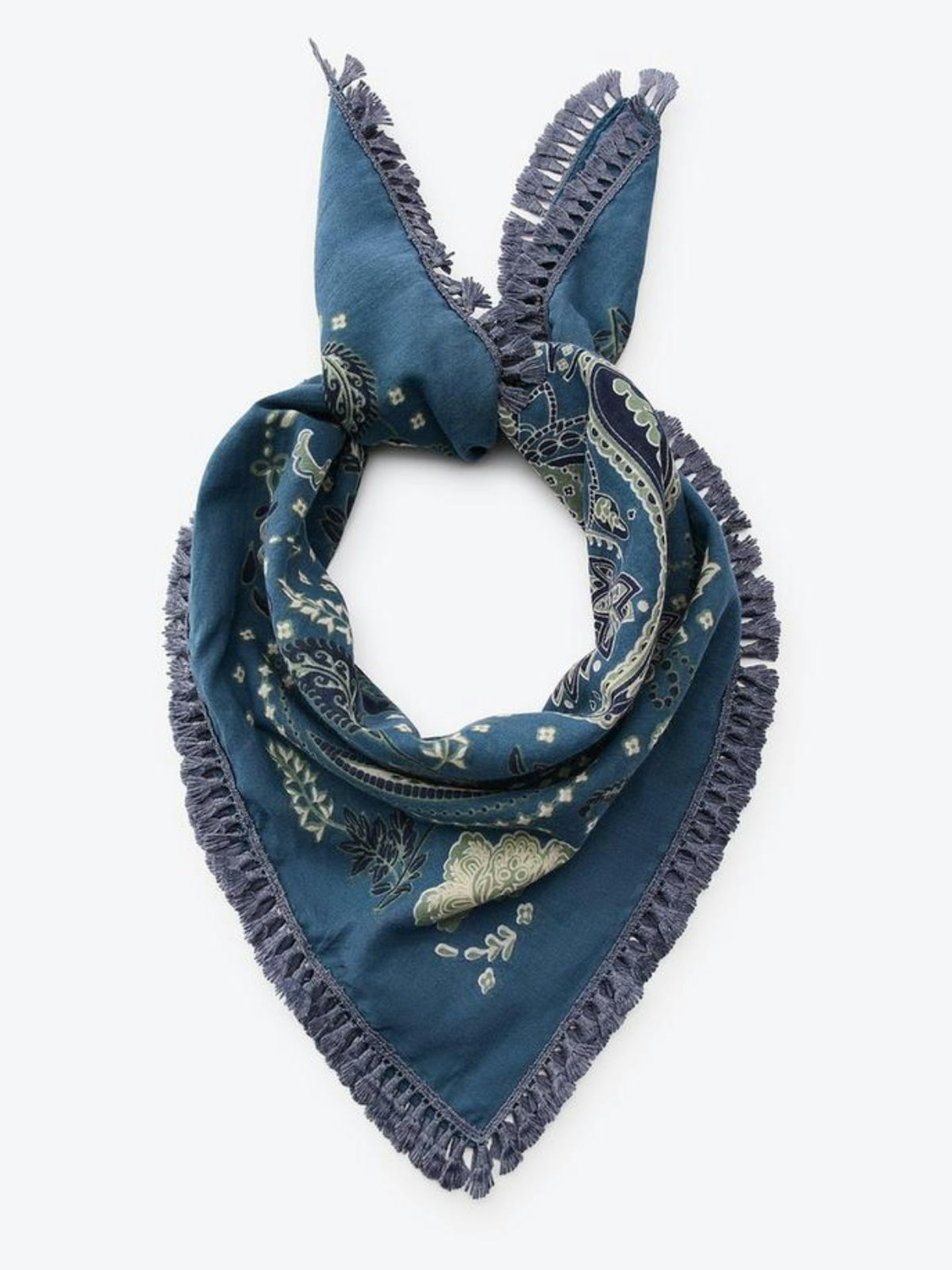 Printed Scarf With Pom-Poms